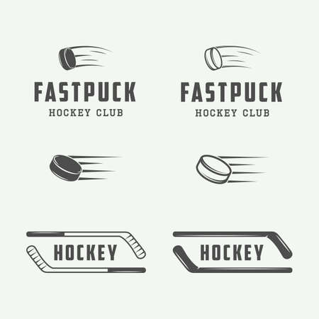 Set of vintage hockey emblems, logos, badges, labels and design elements. Graphic Art. Vector Illustration.のイラスト素材