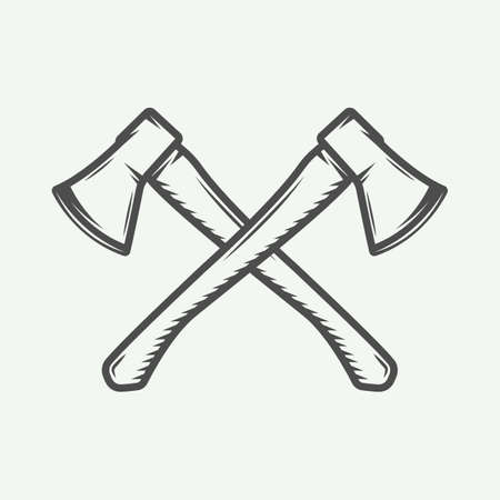 Vintage cross axes in retro style. Can be used for logo, emblem, badge, label, stamp or mark.  graphic Art. Vector Illustration.のイラスト素材