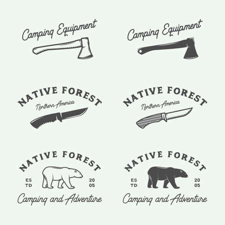 Set of vintage camping outdoor and adventure badges, labels and design elements.のイラスト素材