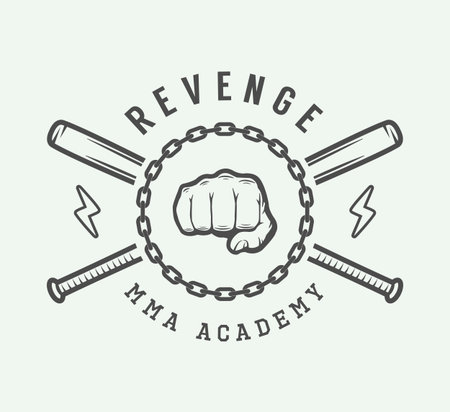 Vintage mixed martial arts badge or emblem graphic art illustration.のイラスト素材