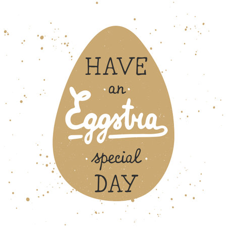 Easter vector typography design elements for greeting cards, invitation, decoration, prints and posters. Hand drawn lettering in golden egg, modern calligraphy style. Have an Eggstra special dayのイラスト素材