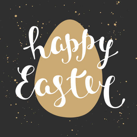 Easter vector typography design elements for greeting cards, invitation, decoration, prints and posters. Hand drawn lettering on golden egg, modern calligraphy style. Happy Easter.のイラスト素材