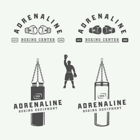 Boxing and martial arts logo badges and labels in vintage style. Vector illustrationのイラスト素材