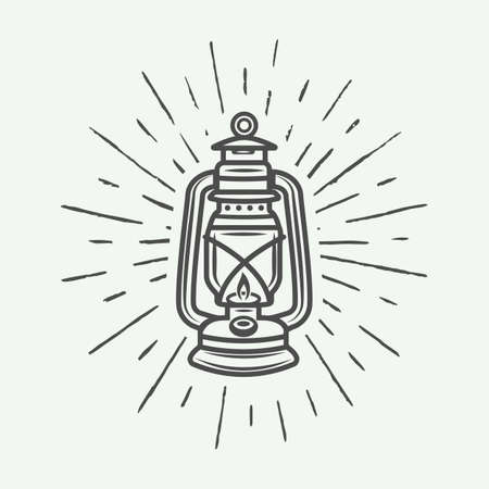 Vintage lamp and lighting logo, emblem, badge and design elements. Illustrationのイラスト素材