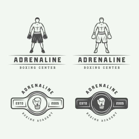 Boxing and martial arts logo badges and labels in vintage style. Vector illustrationのイラスト素材