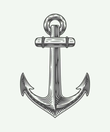 Vintage anchor in retro style. Monochrome graphic Art. Vector Illustration.のイラスト素材