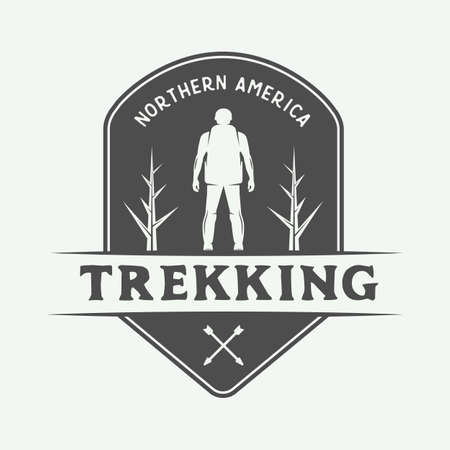 Vintage camping outdoor and adventure logo, badge, labels, emblem, mark. Monochrome Graphic Art. Vector Illustration.のイラスト素材