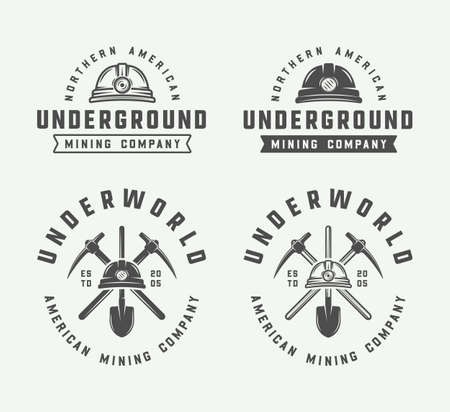 Set of retro mining or construction badges, emblems and labels in vintage style.のイラスト素材