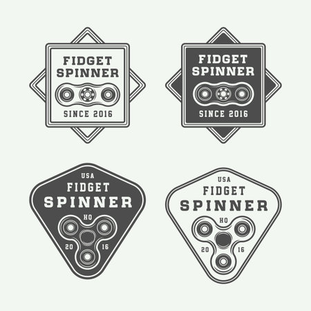 Set of vintage fidget spinners , emblems, badges and motivational posters. Monochrome Graphic Art. Vector Illustration.のイラスト素材
