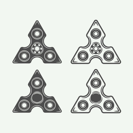 Set of vintage fidget spinners logos, emblems, badges and motivational posters. Monochrome Graphic Art. Vector Illustration.のイラスト素材