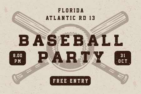 Vintage baseball party poster, template, banner in retro style.のイラスト素材