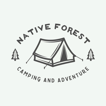 Vintage camping outdoor and adventure logo, badge, labels, emblem, mark. Graphic Art. Vector Illustration.のイラスト素材