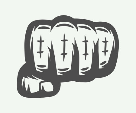 Retro fist in vintage style. Graphic art. Vector illustration.のイラスト素材