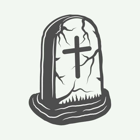 Vintage halloween grave in retro style. Monochrome Graphic Art. Vector Illustration.のイラスト素材
