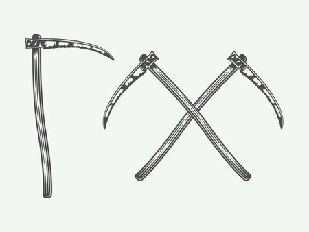 Set of vintage scythes in retro style