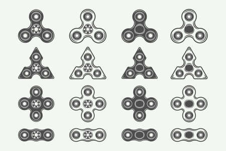 Set of vintage fidget spinners logos, emblems, badges and motivational posters. Monochrome Graphic Art. Vector Illustration.のイラスト素材
