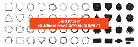 Set of 49 vintage hand drawn vector design elements, signs and symbols templates for your logotype, emblems.のイラスト素材