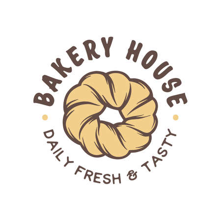 Vintage style bakery shop label, badge, emblem, logo. Vector illustration. Colorful graphic art with engraved design element. Collection of linear graphic on white background.のイラスト素材