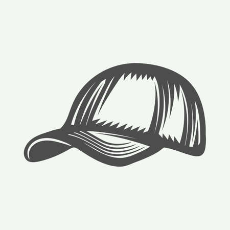 Vintage baseball cap in retro style. Monochrome graphic art. Vector Illustration.のイラスト素材