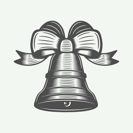 Vintage christmas jingle bell with elements. Monochrome Graphic Art.のイラスト素材