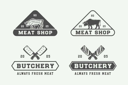 Set of vintage butchery meat, steak  Vector Illustration.のイラスト素材