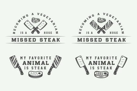 Set of vintage butchery meat, steak or bbq logos Vector Illustration.のイラスト素材