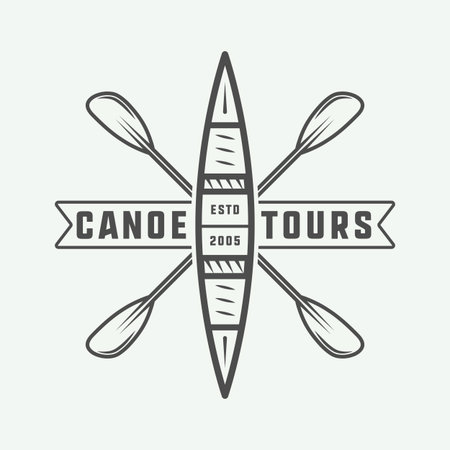 Vintage rafting and canoe logo, label or badge Illustration.のイラスト素材