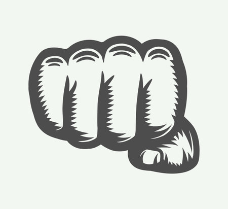 Retro fist in vintage style. Graphic art. Vector illustration.のイラスト素材