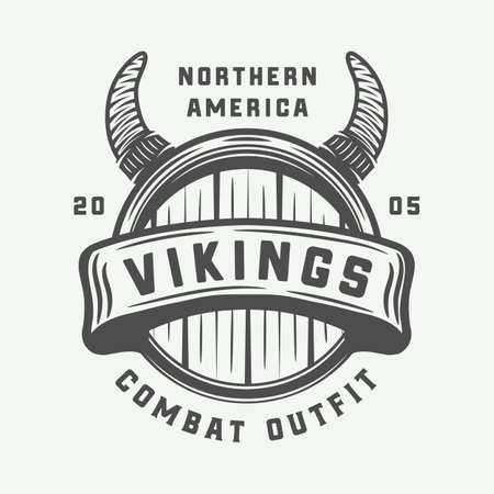 Vintage vikings, horn graphic design in retro style with text in Monochrome Graphic Art Illustration.のイラスト素材