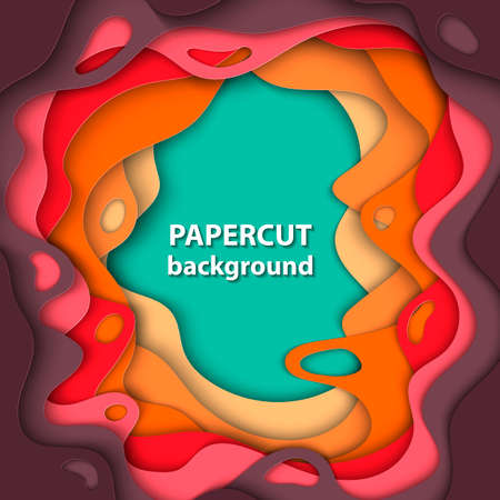 Vector background with bright orange, red and green color paper cut shapes. 3D abstract paper art style, design layout for business presentations, flyers, posters, prints, cards, brochure cover.のイラスト素材
