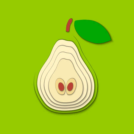 Vector paper cut green pear fruit, cut shapes. 3D abstract paper art style, origami concept design, food packaging, advertising, detox, cosmetics, healthy eating.のイラスト素材
