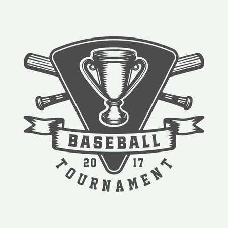 Vintage baseball sport  emblem, badge, mark, label. Monochrome Graphic Art. Illustration. Vector.のイラスト素材
