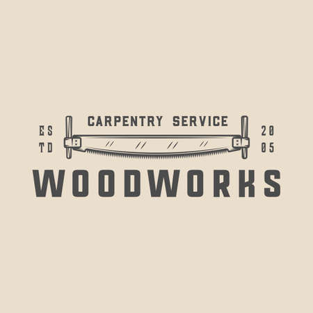 Vintage carpentry, woodwork and mechanic label, badge, emblem  Vector illustration. Monochrome Graphic Art.のイラスト素材