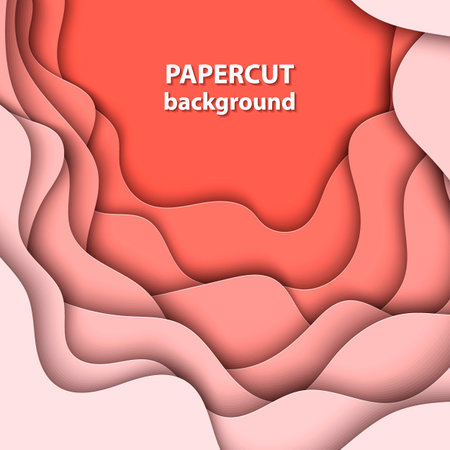 Vector background with pastel coral color paper cut shapes. 3D abstract paper art style, design layout for business presentations, flyers, posters, prints, cards, brochure cover.のイラスト素材