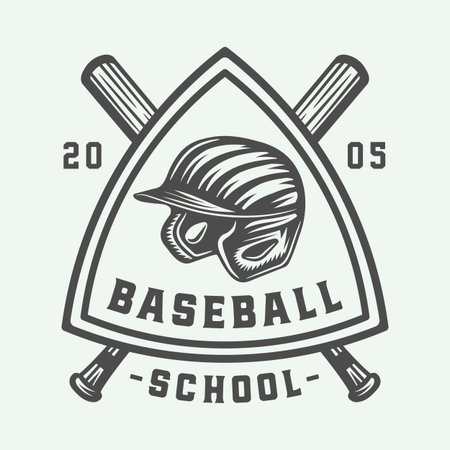 Vintage baseball sport logo, emblem, badge, mark, label. Monochrome Graphic Art. Illustration. Vector.のイラスト素材