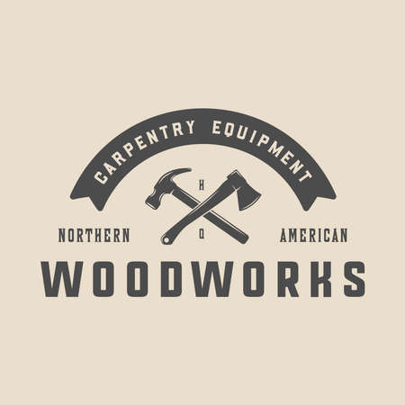 Vintage carpentry, woodwork and mechanic label, badge, emblem .  Monochrome Graphic Artのイラスト素材