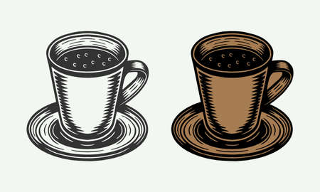 Vintage retro coffee or tea cup with plate.のイラスト素材