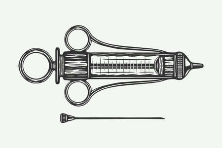 Vintage retro woodcut medical syringe.のイラスト素材