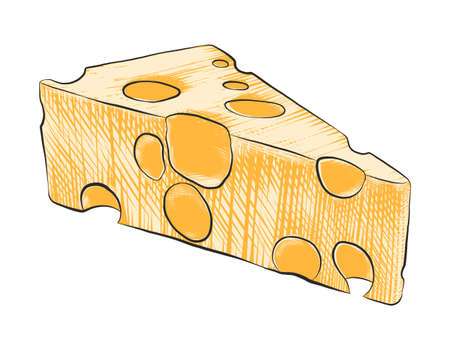 Vector engraved style illustration for posters, decoration, menu and print. Hand drawn sketch of cheese in colorful isolated on white background. Detailed vintage woodcut style drawing.のイラスト素材