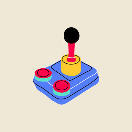 Gaming vintage and retro element Game joystick in flat line style. Hand drawn graphic Game Analog Controller, Game Pad Stick Vector Illustration for decoration, logo, sticker, icon.のイラスト素材