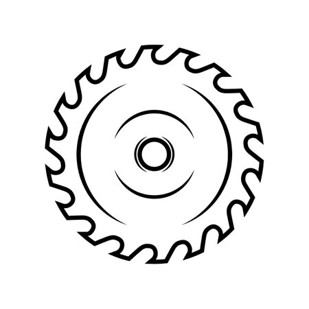 Vintage carpentry woodword mechanic round saw. Can be used like emblem, logo, badge, label. mark, poster or print. Monochrome Graphic Art. vector illustration.のイラスト素材