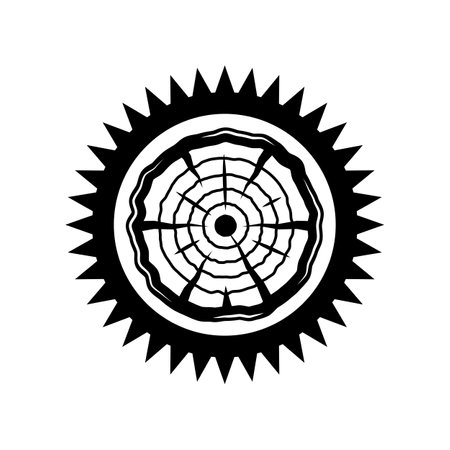 Vintage carpentry woodword mechanic round saw inside. Can be used like emblem, logo, badge, label. mark, poster or print. Monochrome Graphic Art. vector illustration.のイラスト素材