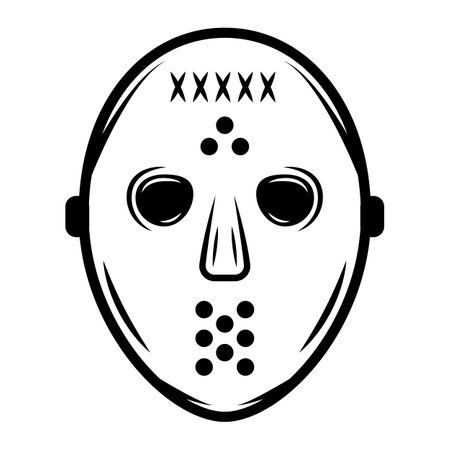 Vintage retro vwinter sport hockey mask. Can be used like emblem, logo, badge, label. mark, poster or print. Monochrome Graphic Art. vector illustration. engraving styleのイラスト素材