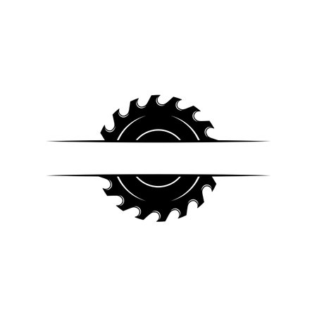 Vintage carpentry woodword mechanic round saw form. Can be used like emblem, logo, badge, label. mark, poster or print. Monochrome Graphic Art. vector illustration.のイラスト素材
