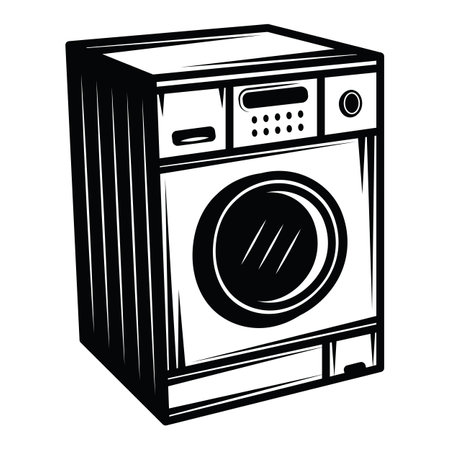 vintage retro washing machine. Can be used like emblem, logo, badge, label. mark, poster or print. Monochrome Graphic Art. vector illustration. Engraving woodcut slyle.のイラスト素材