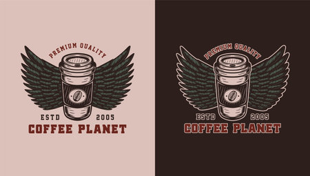 Set of vintage retro coffee emblem, logo, badge, label. mark, poster or print. Monochrome Graphic Art. Vector Illustration.のイラスト素材