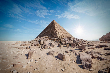 The Pyramid of Mankarae (Mycerinus in Greek), located on the Giza Plateau on the southwestern...