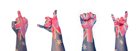 Hands gestures in color flag Australia