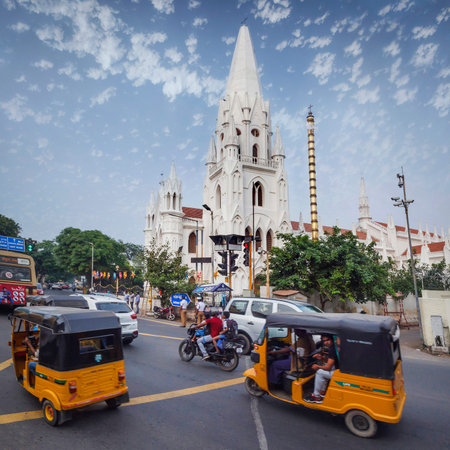 CHENNAI, INDIA - NOVEMBER 18, 2018: San Thome Basilica is a Roman Catholic minor basilica. It was...