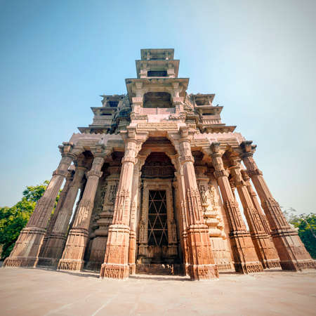 Ancient rock curved temples of Hindu Gods and goddess at Mandor garden, Jodhpur, Rajasthan, Indiaの写真素材